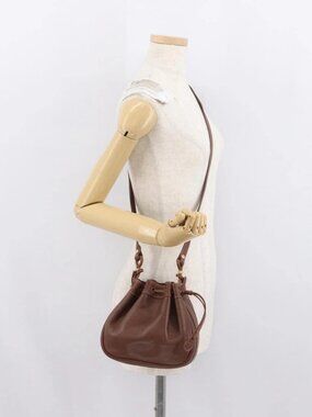 GUCCI Shoulder Bag Leather Brown Gold
